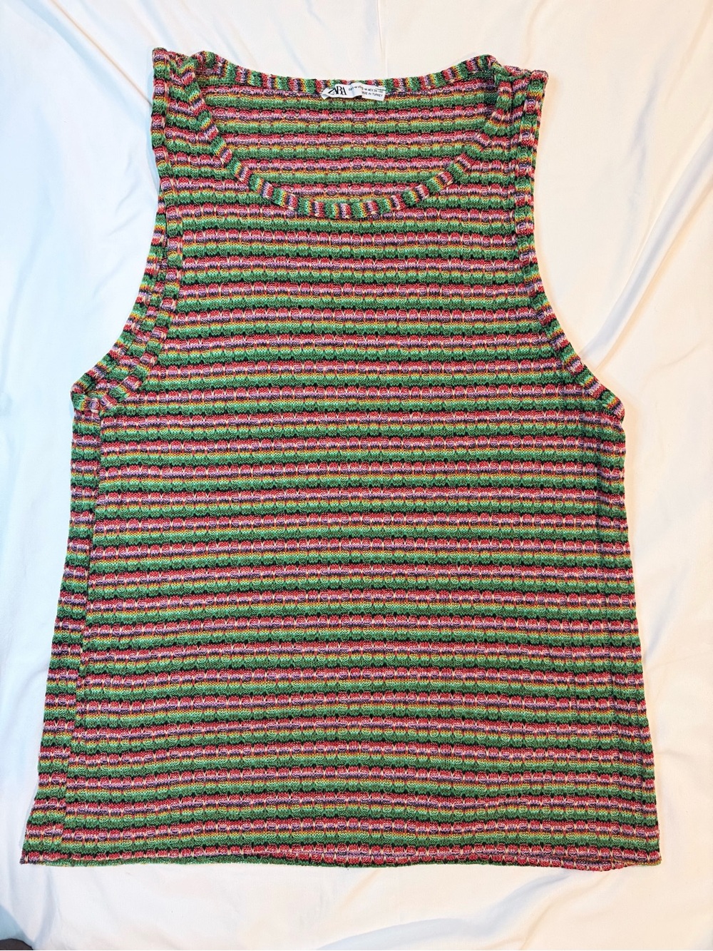 Zara Multicolor Striped Knit Tank Top — Green, Pink, Black